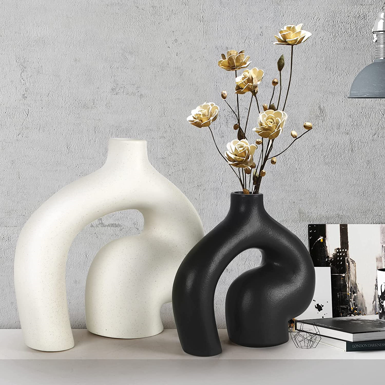 Lokeisna Ceramic Vase Set of 2 for Modern Home Décor, Minimalist Décor, Matte