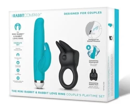 The Rabbit Company, USA – The Mini Rabbit & Rabbit Love Ring Couples Playtime Set – Blue & Black